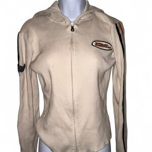 cream ribbed harley davidson zip up size large